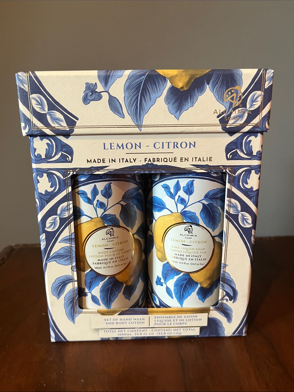 Lemon Citron Italian Hand Soap & Body Lotion Set - Blue & Yellow
